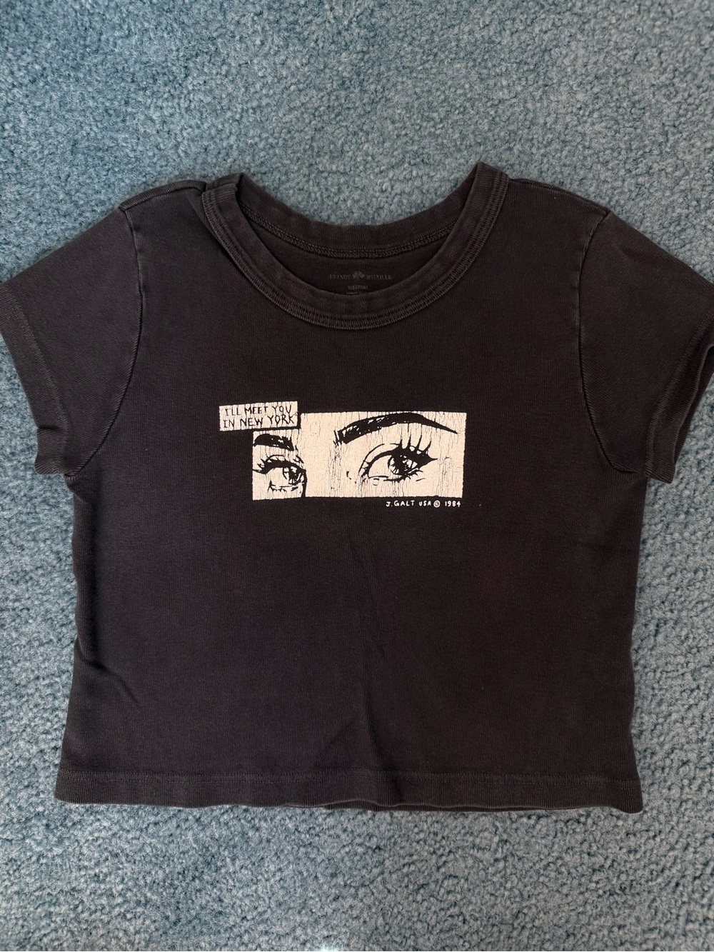 Brandy Melville Black Graphic Tee with Eye Panel